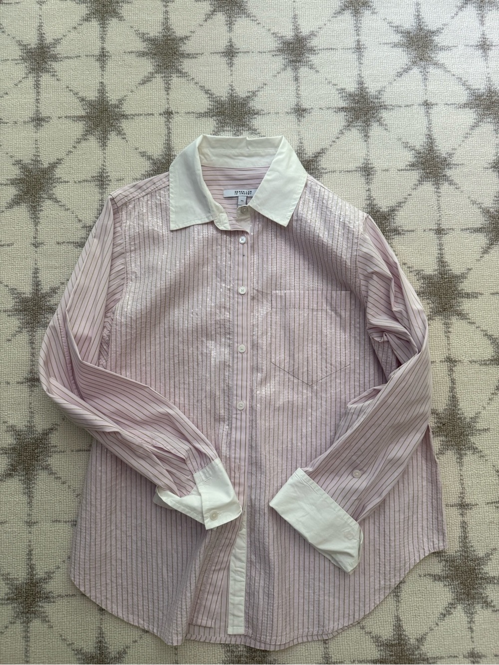 Derek Lam Crosby Pink Stripe Button-Down with White Contrast Collar